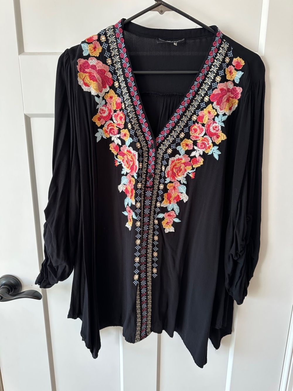 Andree Black Tunic with Multicolor Floral Embroidery